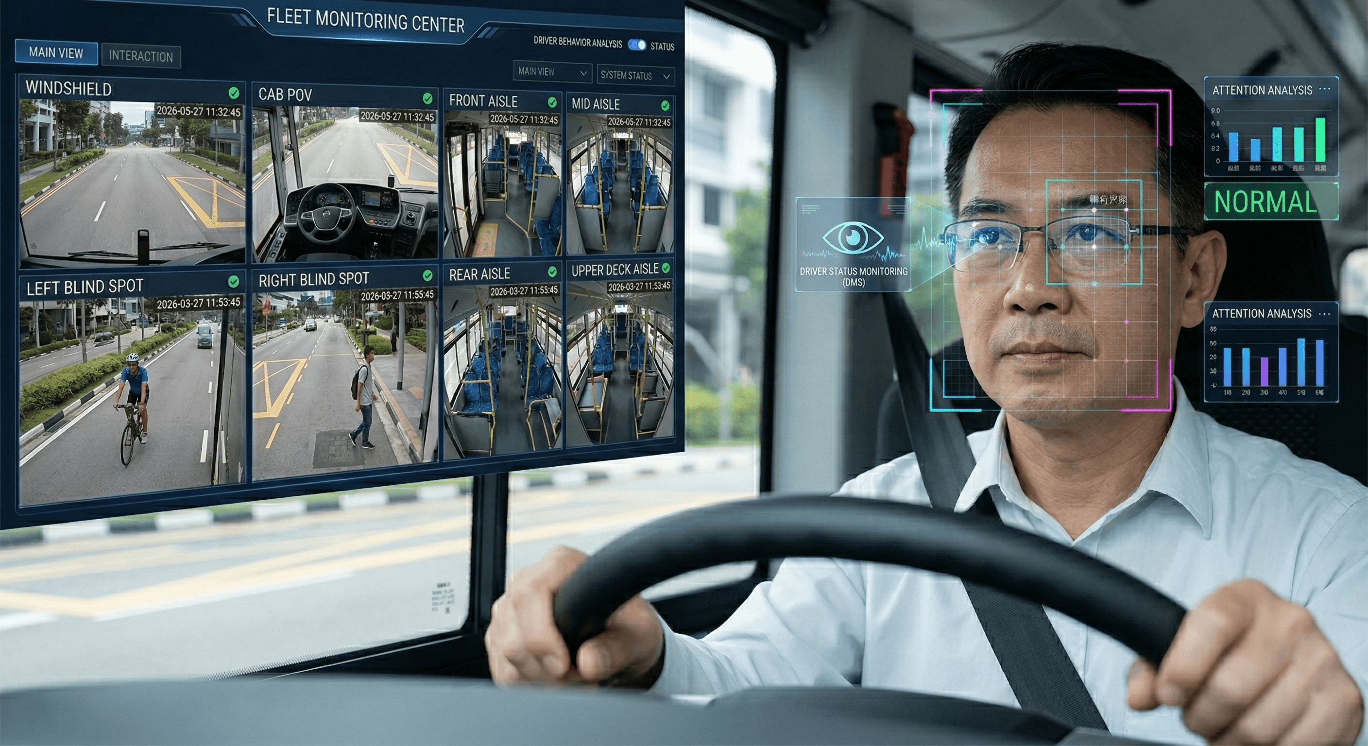 Fleet monitoring center and DMS safety evidence workflow