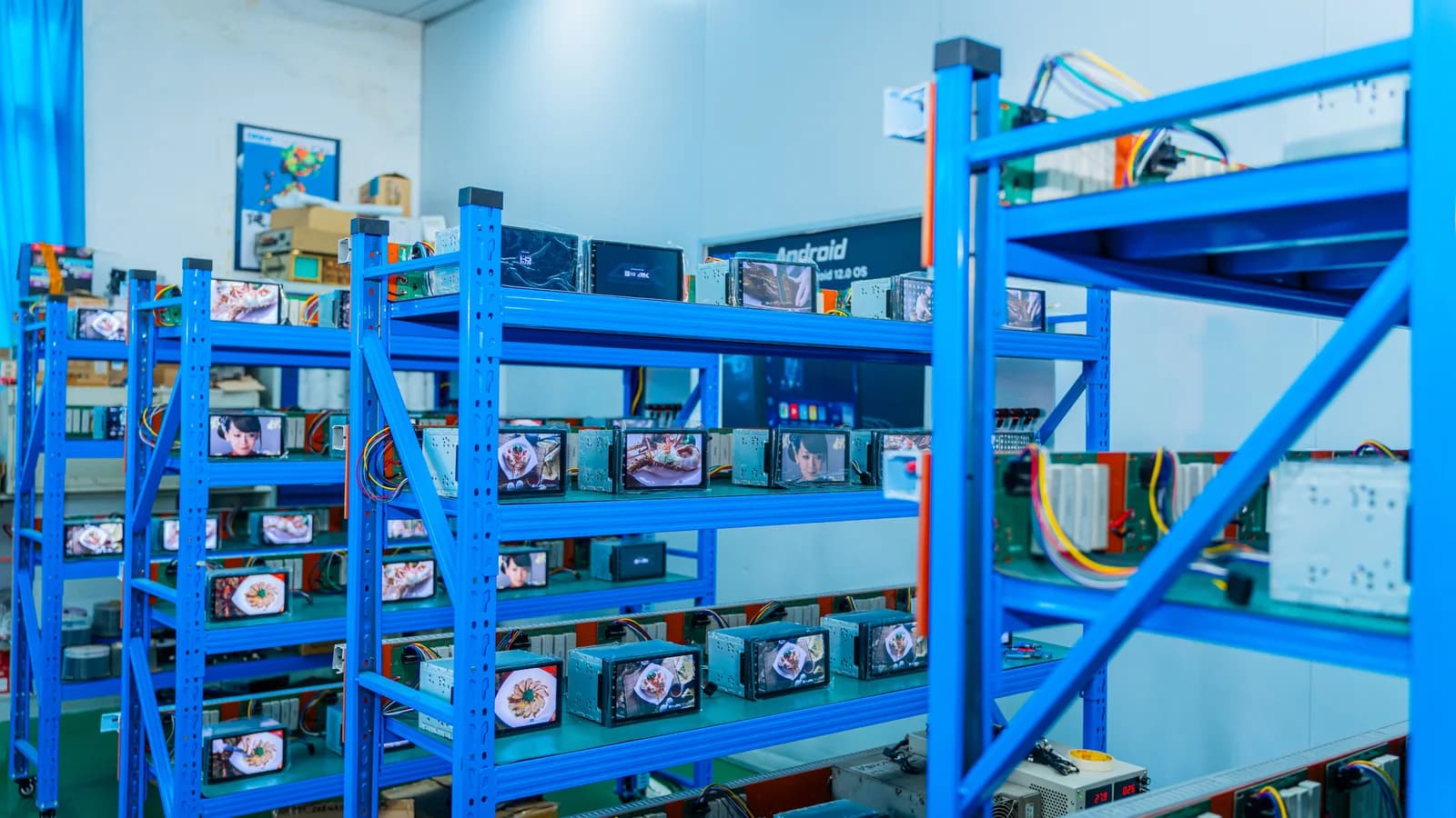 Finished product testing racks