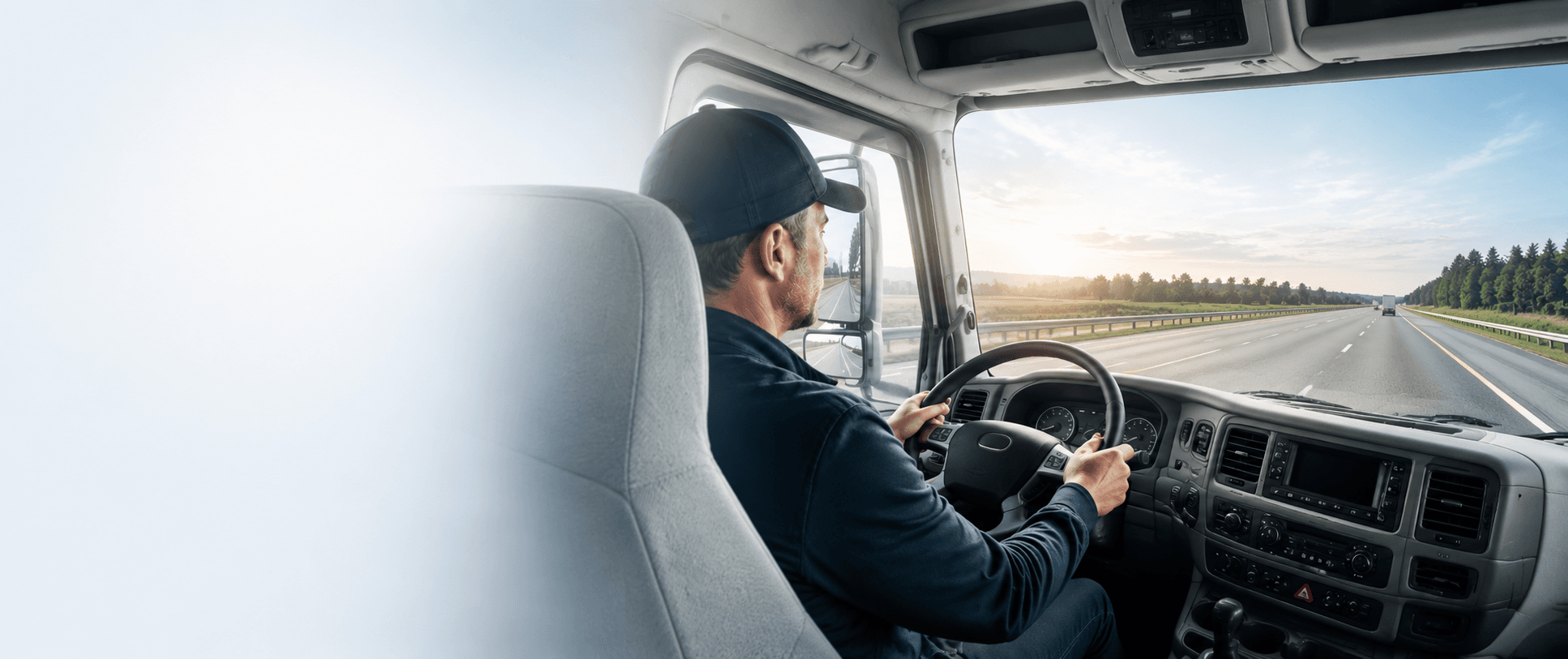 Truck driver on an open road for driver safety systems