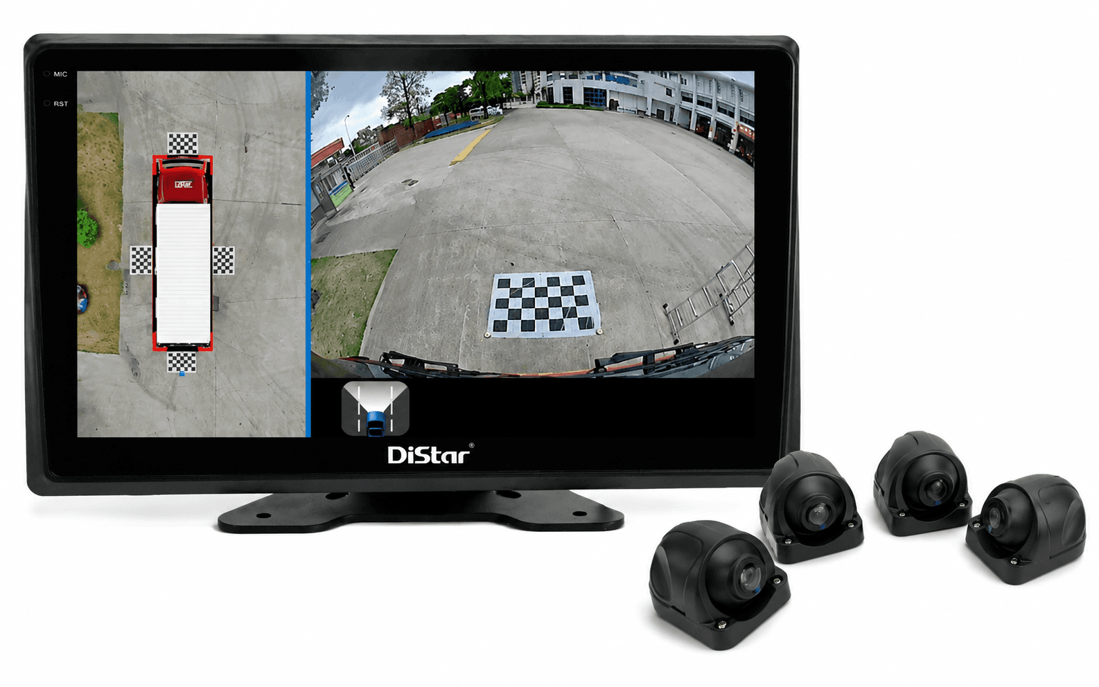 Blind spot monitoring display with vehicle surround camera views