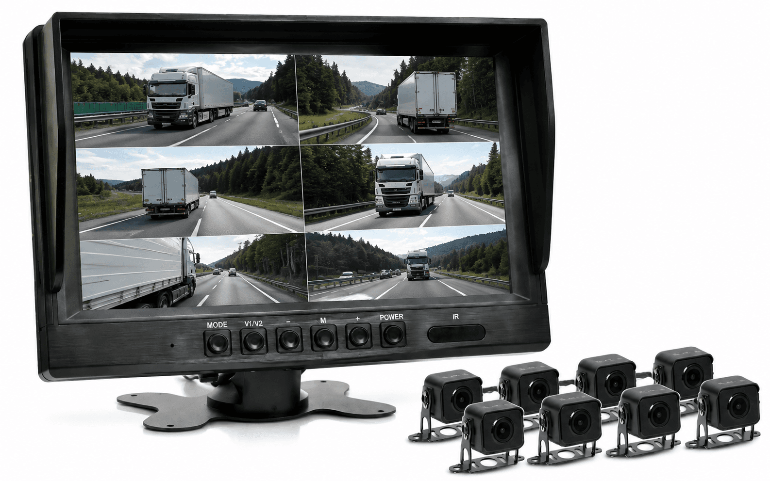 Split-screen vehicle monitor with multiple truck camera views
