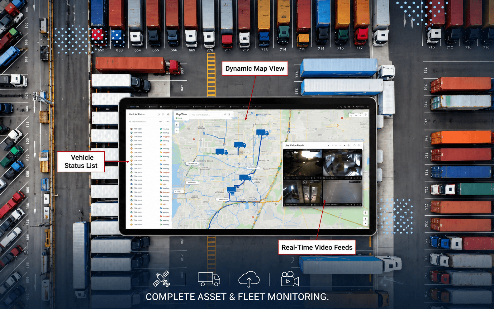 Fleet dashboard with vehicle tracking and connected platform data