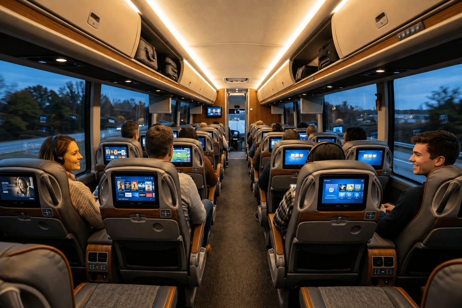 In-vehicle entertainment displays in a coach cabin