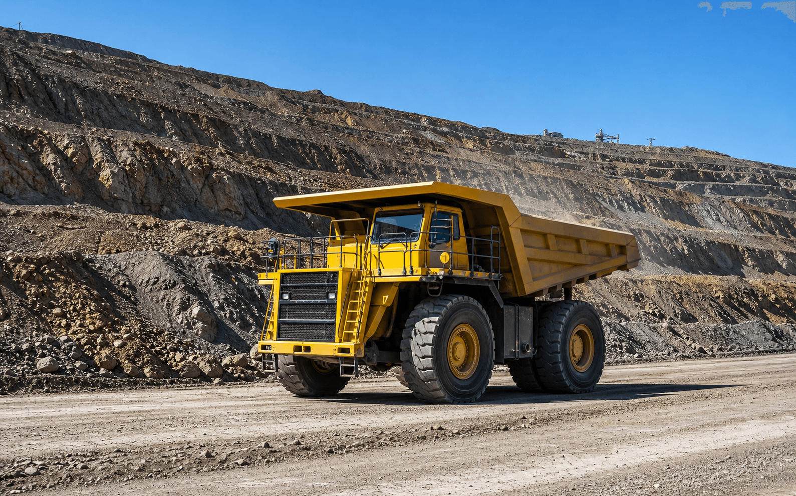 Mining haul truck operating in rugged terrain for industrial vehicle monitoring solutions