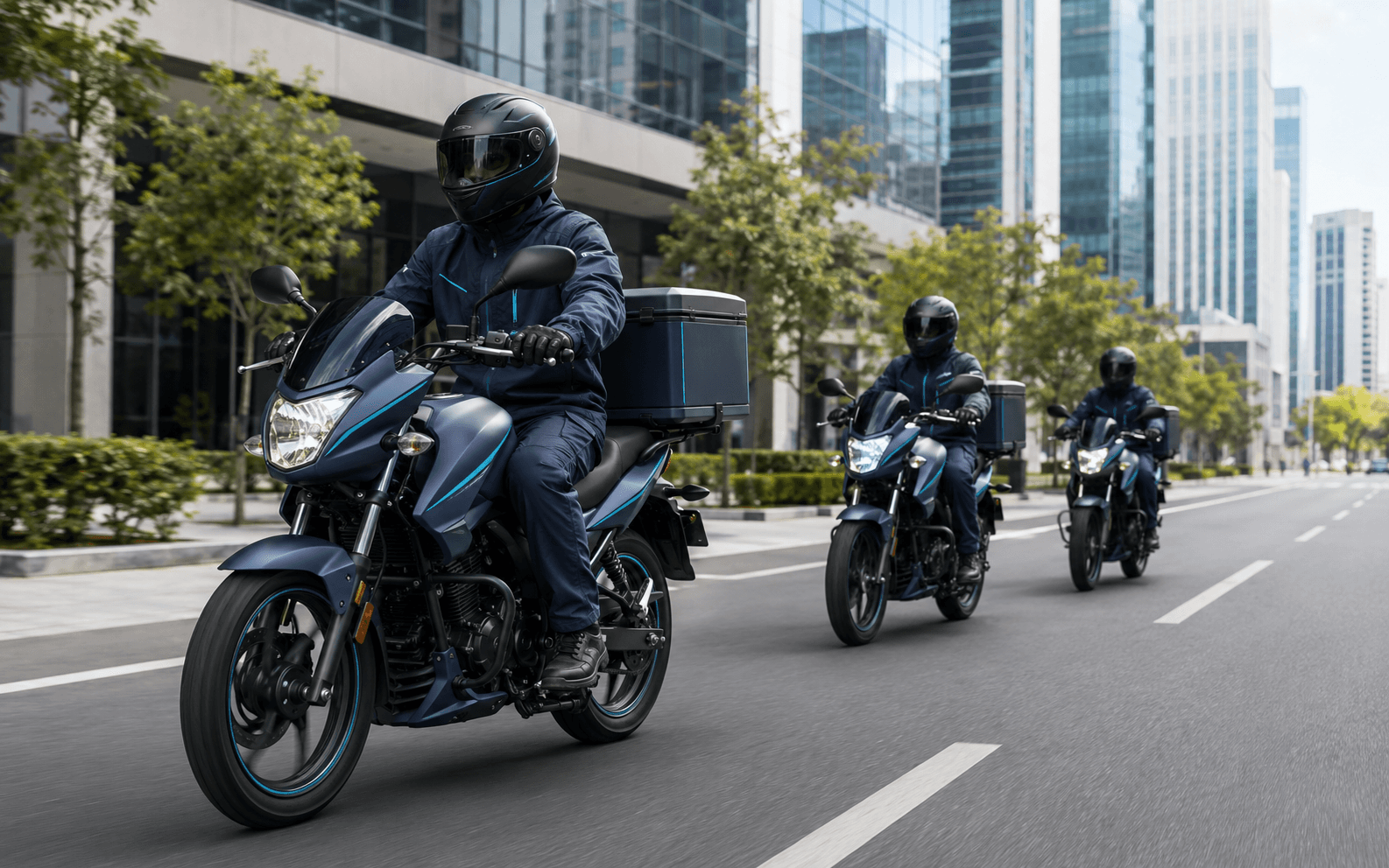 Connected commercial vehicle fleet scene used for motorcycle fleet electronics planning