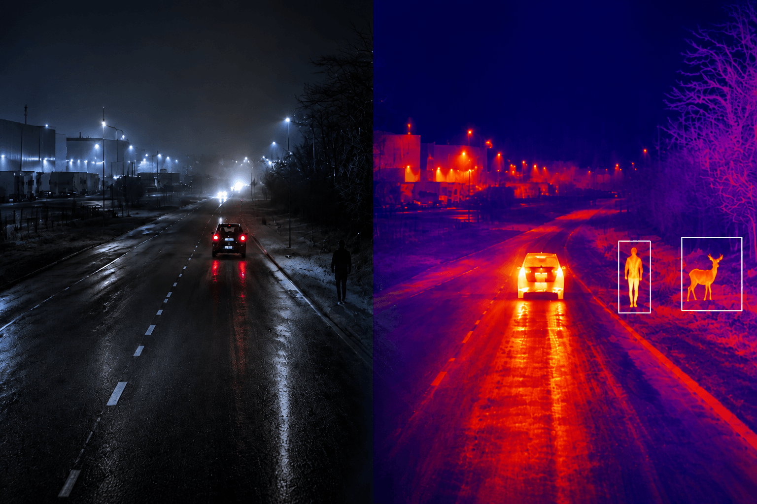 AI thermal imaging view for commercial truck night driving