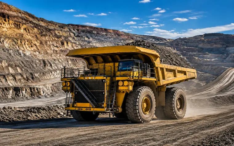 Mining vehicle operating in rugged terrain with low-visibility monitoring needs