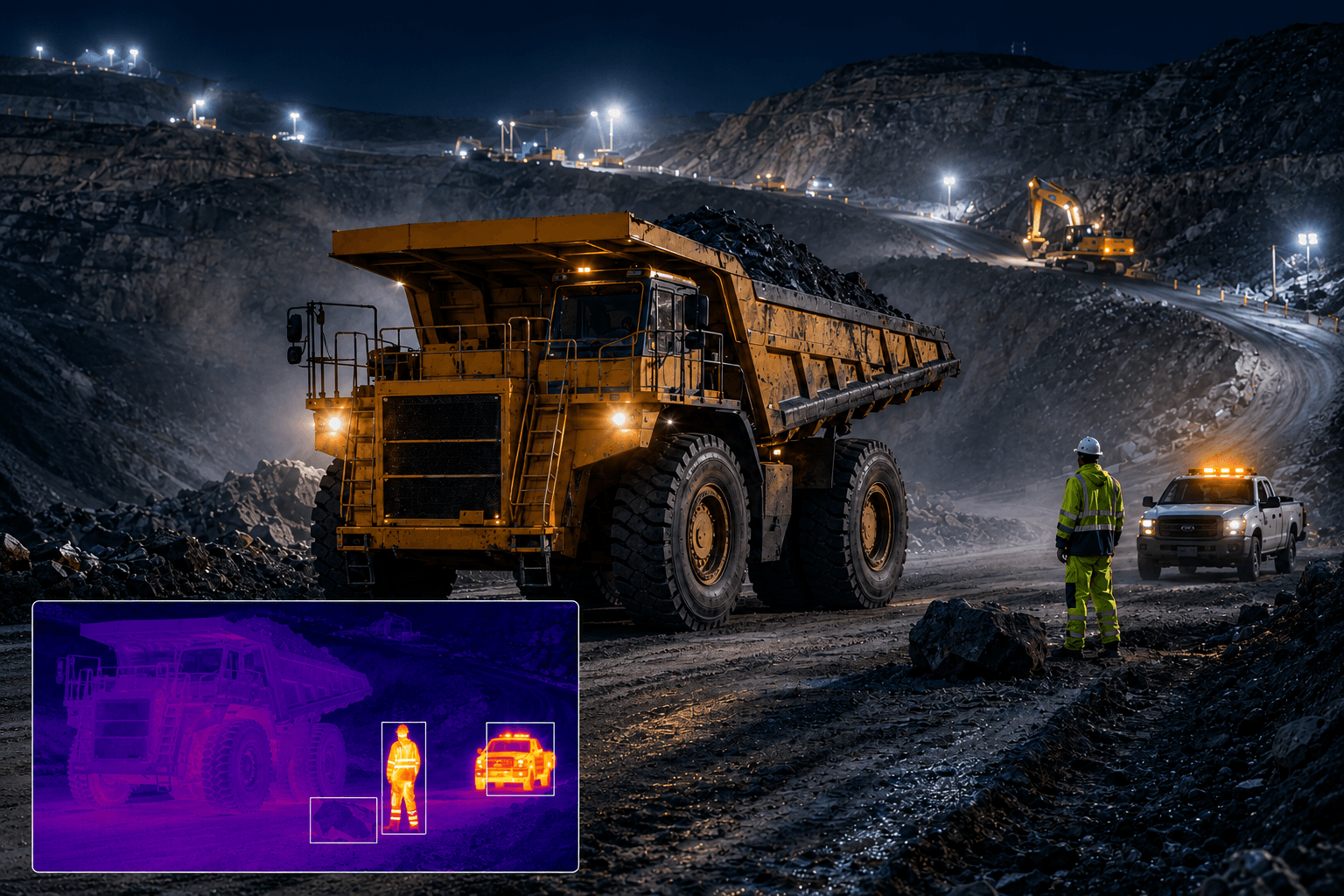 Thermal awareness view for mining truck operation at night
