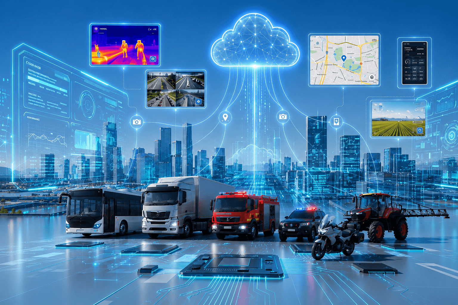 Connected vehicle electronics platform integrating fleet data and cloud workflows