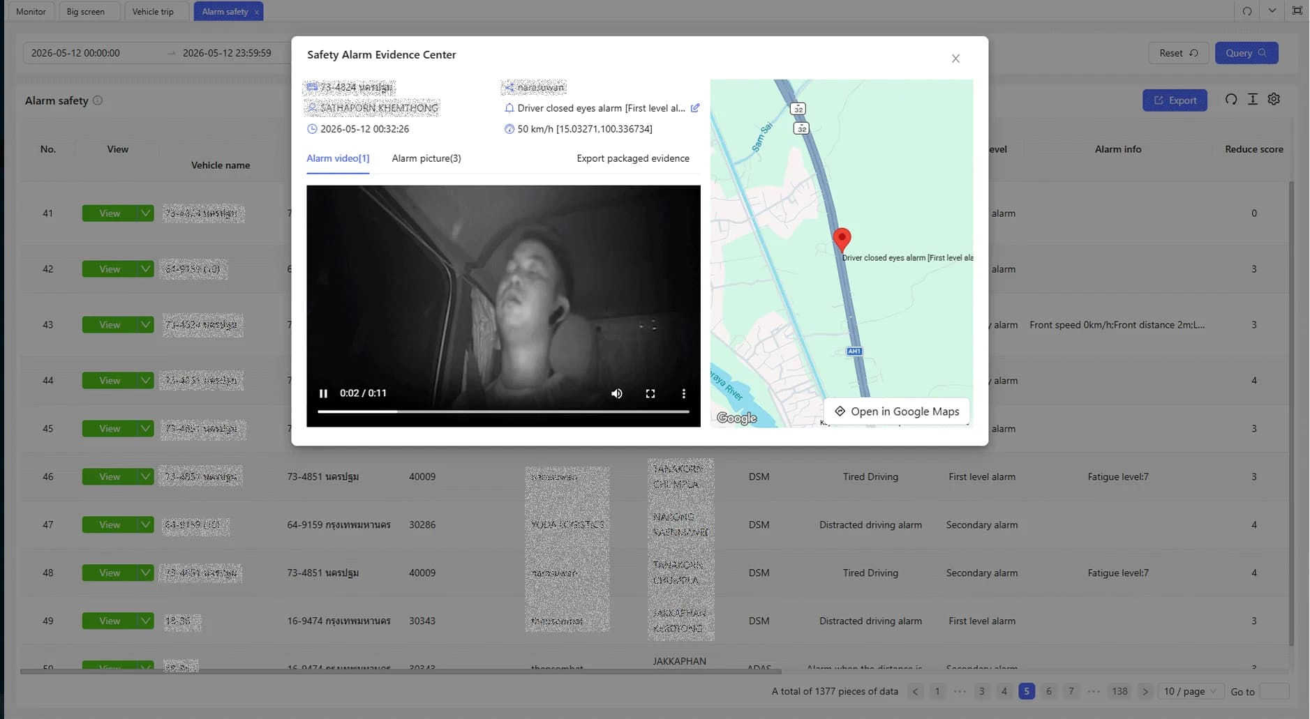 Driver behavior scorecard dashboard for fleet safety review