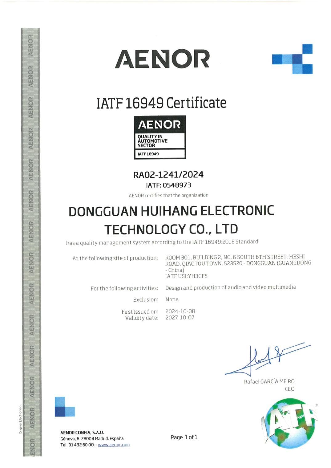 IATF 16949 Certificate preview