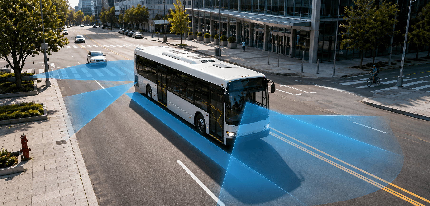Rear view and multi-camera coverage around a bus
