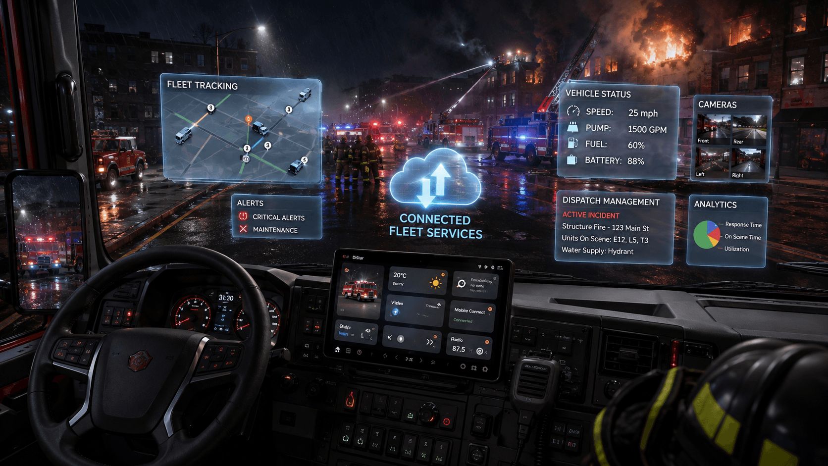 Connected fleet services dashboard for special-purpose emergency vehicle operations
