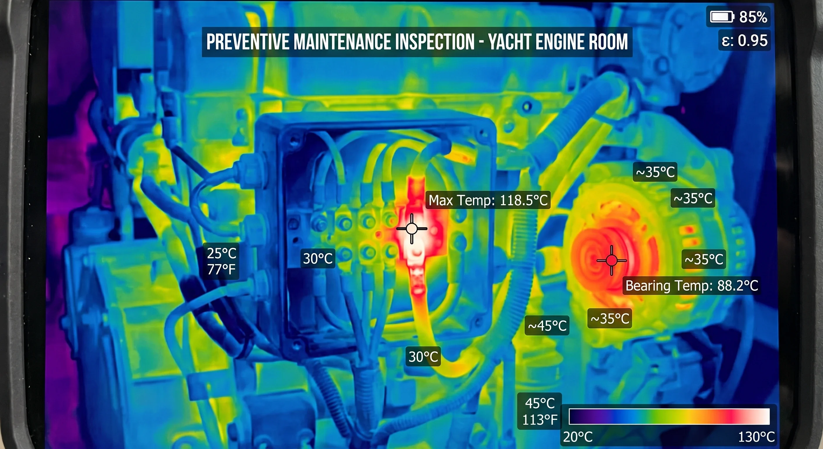 Preventive maintenance inspection in a yacht engine room