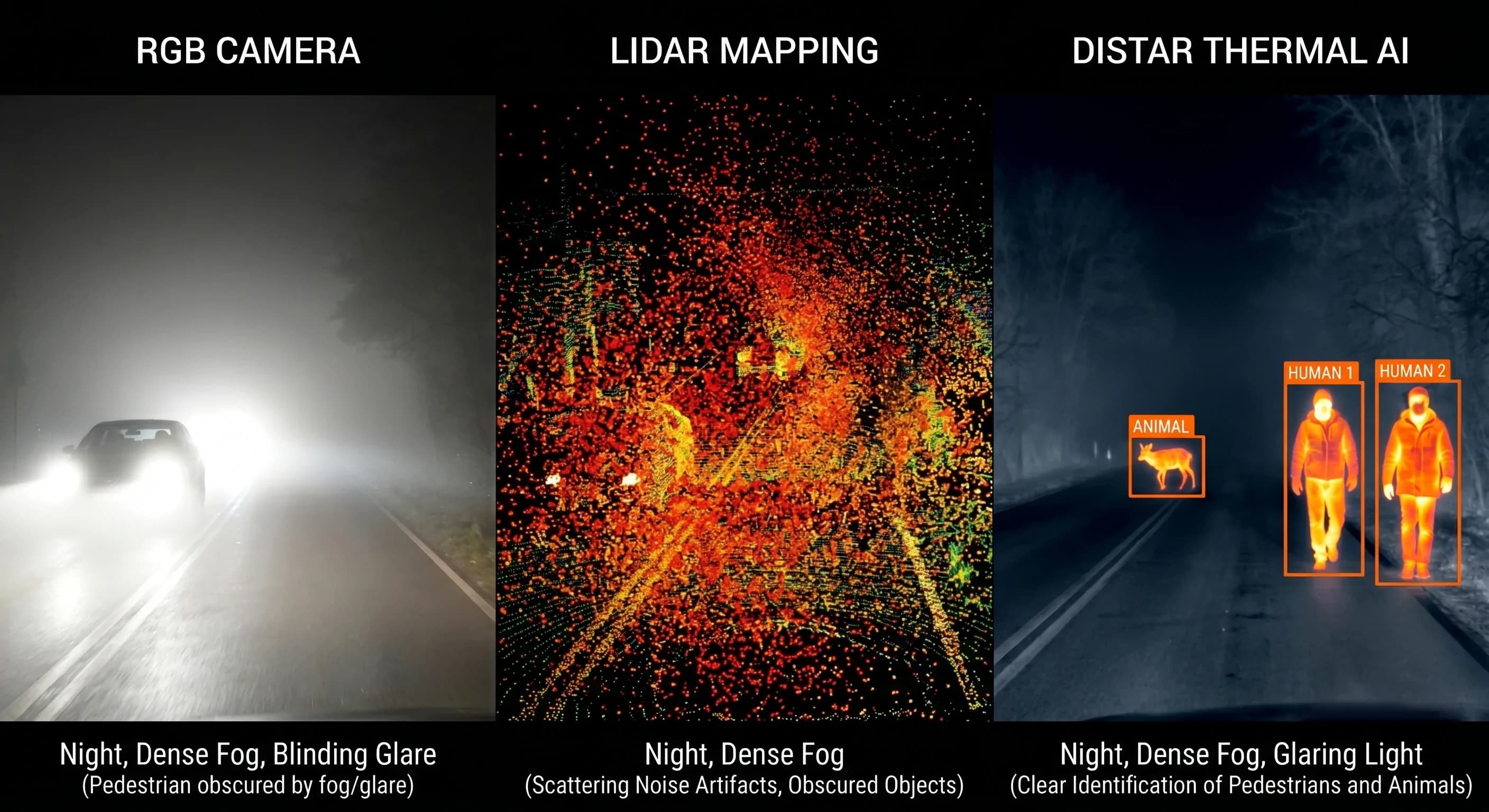 Comparison of thermal imaging cameras and traditional visible light cameras for commercial vehicles